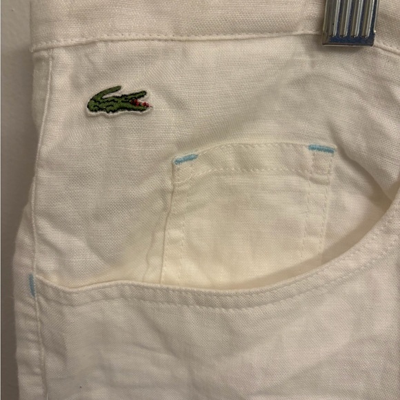 Lacoste Pants - Lacoste White Cotton Pants with Green Crocodile Logo linen summer 42